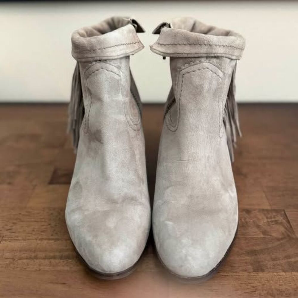 Sam Edelman Gray Suede Fringe Ankle Booties Women’s 10